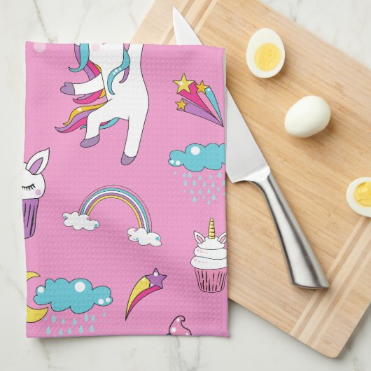 Unicorn Fan Club patroon Roze Theedoek (Quarter Fold)