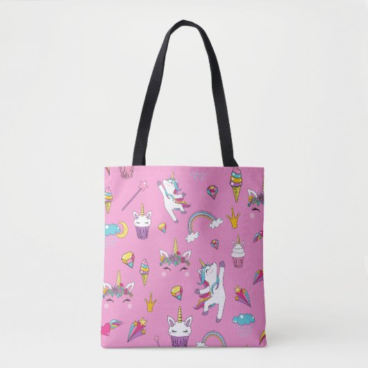 Unicorn Fan Club patroon Roze Tote Bag (Voorkant)