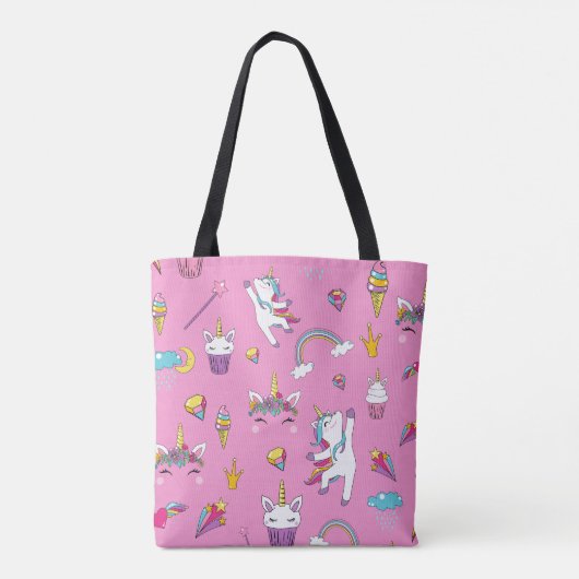 Unicorn Fan Club patroon Roze Tote Bag (Achterkant)