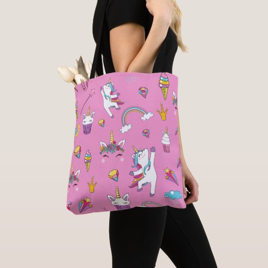 Unicorn Fan Club patroon Roze Tote Bag (Dichtbij)