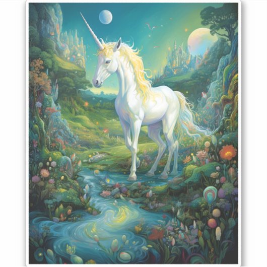 Unicorn Fantasy Art Sticker (Voorkant)