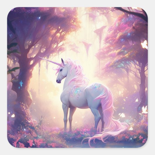 Unicorn Fantasy Art Vierkante Sticker (Voorkant)