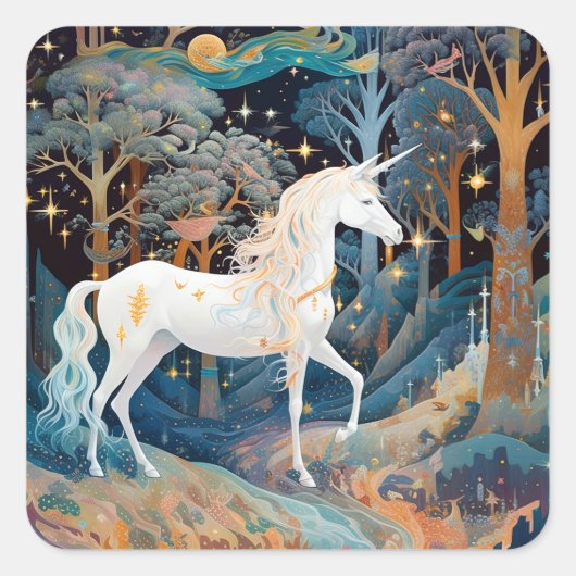 Unicorn Fantasy Art Vierkante Sticker (Voorkant)