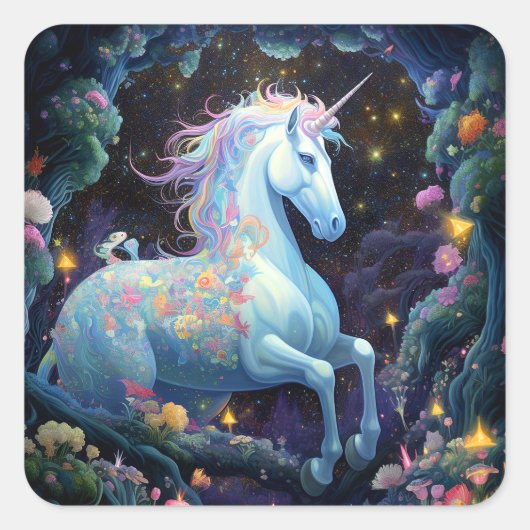 Unicorn Fantasy Art Vierkante Sticker (Voorkant)