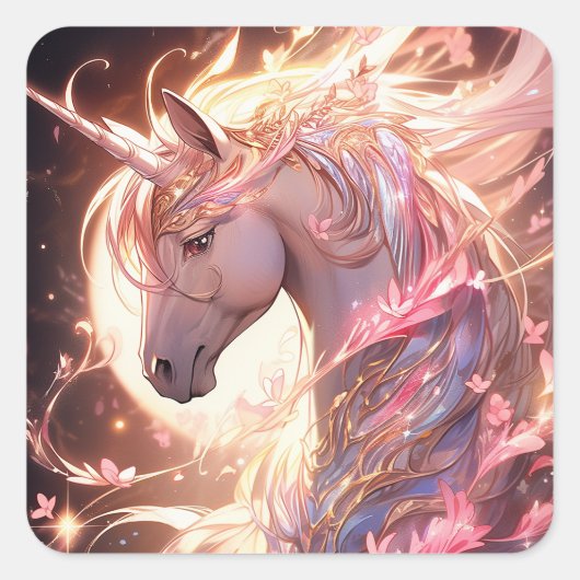 Unicorn Fantasy Art Vierkante Sticker (Voorkant)
