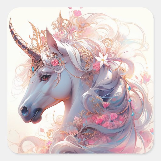 Unicorn Fantasy Art Vierkante Sticker (Voorkant)