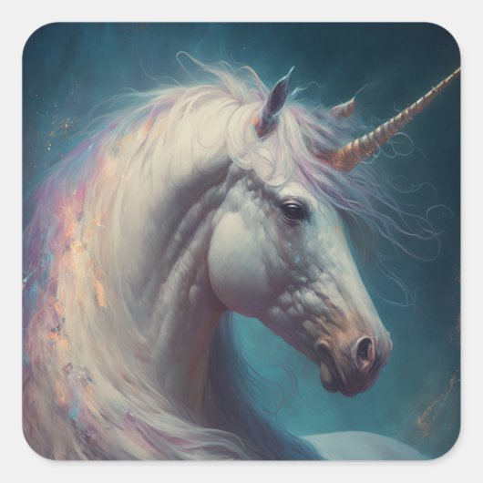 Unicorn Fantasy Art Vierkante Sticker (Voorkant)
