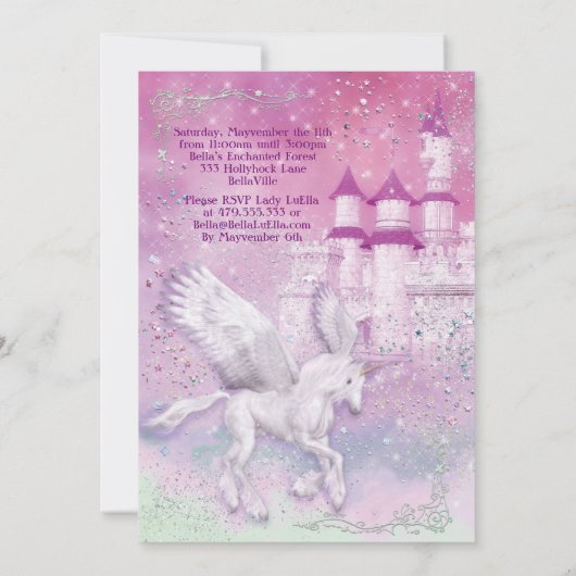 Unicorn Fantasy Castle Birthday Party Kaart (Achterkant)