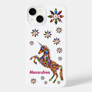 Unicorn Fantasy Flowers Glitter personaliseren Case-Mate iPhone 14 Hoesje