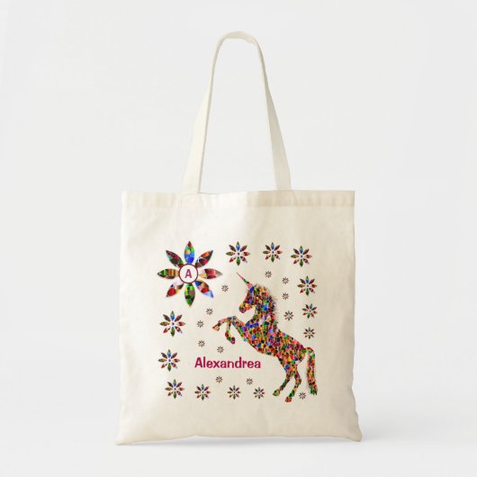 Unicorn Fantasy Flowers Glitter personaliseren Tote Bag (Voorkant)