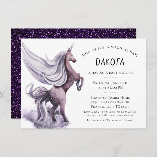 Unicorn Fantasy | Magische Paarse Waterverf Kaart (Voorkant / Achterkant)