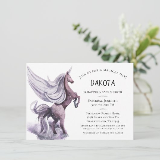 Unicorn Fantasy | Magische Paarse Waterverf Kaart (Staand voorkant)