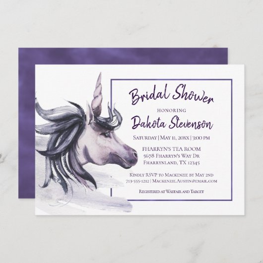 Unicorn Fantasy | Magische Paarse Waterverf Kaart (Voorkant / Achterkant)