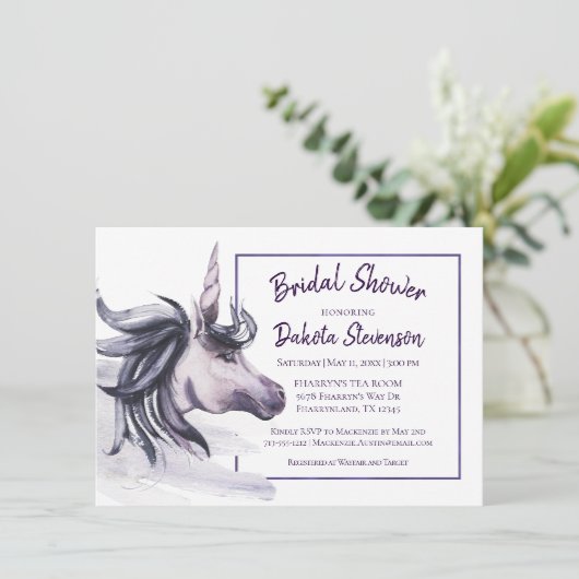 Unicorn Fantasy | Magische Paarse Waterverf Kaart (Staand voorkant)