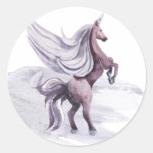 Unicorn Fantasy | Paarse Magische Waterverf Ronde Sticker (Voorkant)