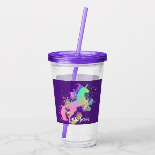Unicorn  Fantasy Rainbow Gepersonaliseerde Acryli Acryl Drinkbeker (Achterkant)
