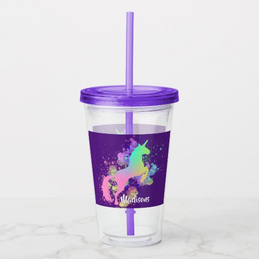 Unicorn  Fantasy Rainbow Gepersonaliseerde Acryli Acryl Drinkbeker (Voorkant)