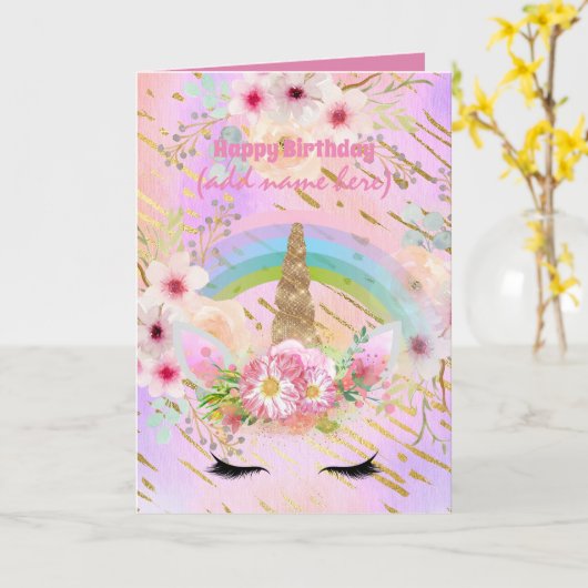 Unicorn Fantasy - Specialized Girls Birthday Kaart (Gele Bloem)