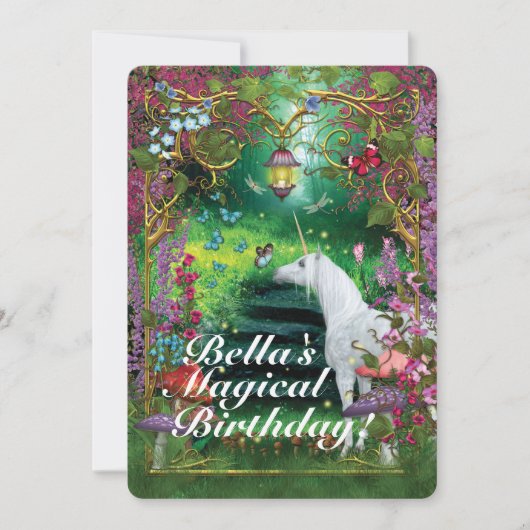Unicorn Fantasy Woodland Verjaardagsfeest Kaart (Voorkant)