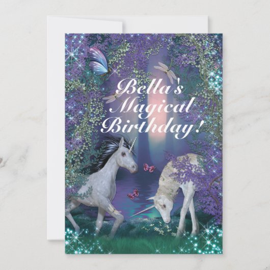 Unicorn Fantasy Woodland Verjaardagsfeest Kaart (Voorkant)