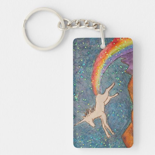 Unicorn Farting a Rainbow in the Sky Sleutelhanger (Voorkant)