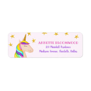 Unicorn Faux Gold Glitter Stars Geboortedag Etiket