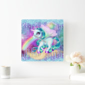 Unicorn fee winter glitter regenboogplein vierkante klok (Huis)