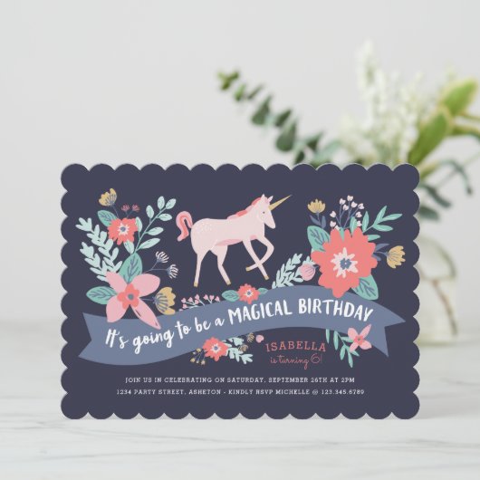 Unicorn Fields Birthday Party nodigt uit Kaart (Staand voorkant)