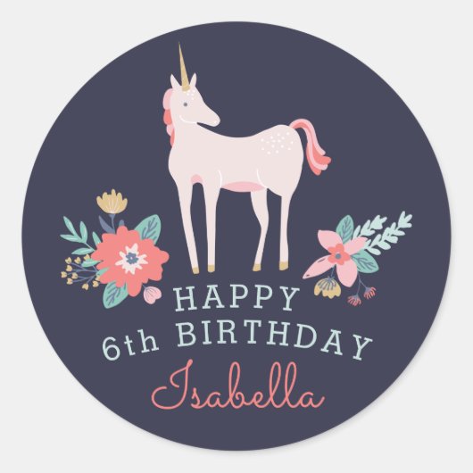 Unicorn Fields Birthday Party Ronde Sticker (Voorkant)