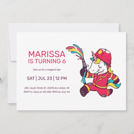 Unicorn Firefighter Cartoons Verjaardag Kaart (Voorkant)