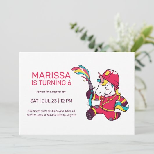 Unicorn Firefighter Cartoons Verjaardag Kaart (Staand voorkant)