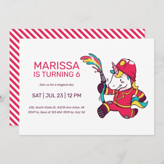 Unicorn Firefighter Cartoons Verjaardag Kaart (Voorkant / Achterkant)