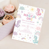 Unicorn First Birthday Invitation. Pastel Rainbow Kaart