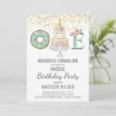 Unicorn First Birthday Party Kaart (Staand voorkant)