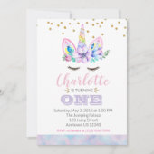 Unicorn First Birthday Uitnodiging - Waterverf (Voorkant)