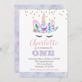 Unicorn First Birthday Uitnodiging - Waterverf