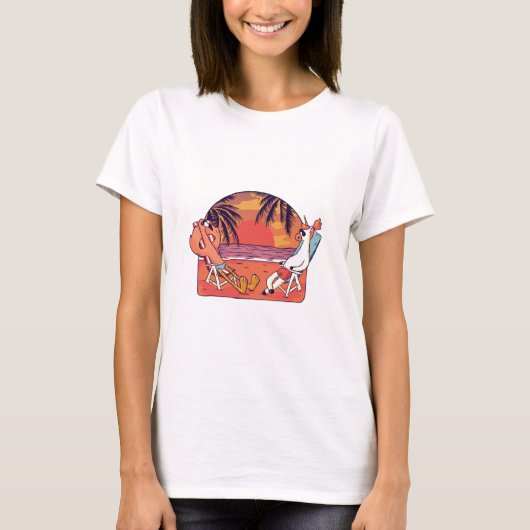 Unicorn Flamingo Beach T-shirt (Voorkant)