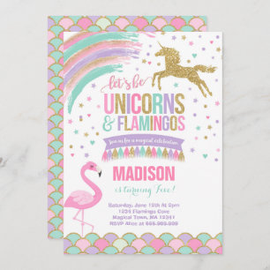 Unicorn & Flamingo Birthday Invitation Magic Party Kaart