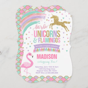 Unicorn & Flamingo Birthday Invitation Magic Party Kaart
