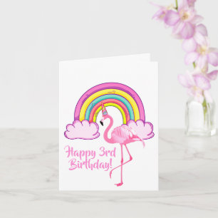 Unicorn Flamingo Magical Rainbow Girl 3rd Birthday Kaart