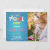 Unicorn Flamingo Pool Birthday Invitation foto Kaart (Voorkant)