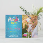 Unicorn Flamingo Pool Birthday Invitation foto Kaart (Staand voorkant)