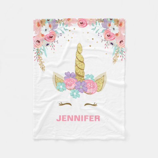 Unicorn Fleece Blanket gepersonaliseerd meisje Deken (Voorkant)