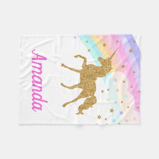 Unicorn Fleece Blanket, Roze & Gold (Voorkant (Horizontaal))