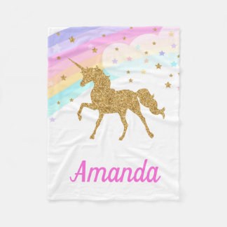 Unicorn Fleece Blanket, Roze & Gold Deken