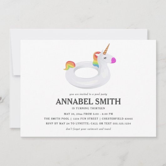 Unicorn Float Birthday Pool Party Kaart (Voorkant)