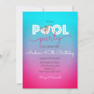 Unicorn Float Summer Pool 40th Birthday Party Kaart