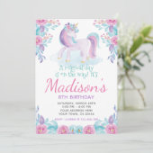 Unicorn Floral Birthday Invitation Kaart (Staand voorkant)