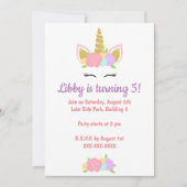 Unicorn Floral Birthday Party Invitation  Kaart (Voorkant)