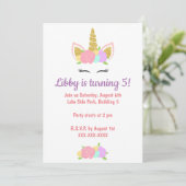 Unicorn Floral Birthday Party Invitation  Kaart (Staand voorkant)